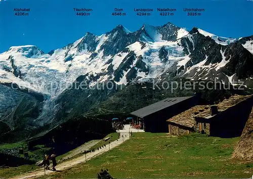 AK / Ansichtskarte Saas_Grund Bergrestaurant Kreuzboden Panorama der Viertausender Saas_Grund