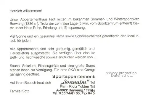 AK / Ansichtskarte Berwang_Tirol Sportappartements Sonnalm Panorama Berwang Tirol