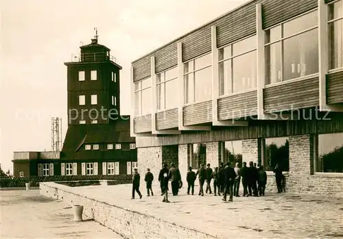 AK / Ansichtskarte Oberwiesenthal_Erzgebirge Wetterwarte und HO Gaststaette auf dem Fichtelberg Oberwiesenthal Erzgebirge