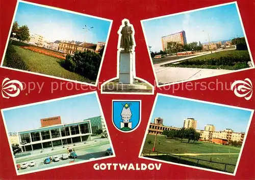 AK / Ansichtskarte Gottwaldov_Tschechien Namesti Celkovy pohled Divadlo practijicich Sidliste Malenovice Pomnik Kl Gottwalda Gottwaldov Tschechien