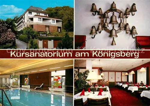 AK / Ansichtskarte Bad_Pyrmont Kursanatorium am Koenigsberg Glockenspiel Hallenbad Gastraum Bad_Pyrmont