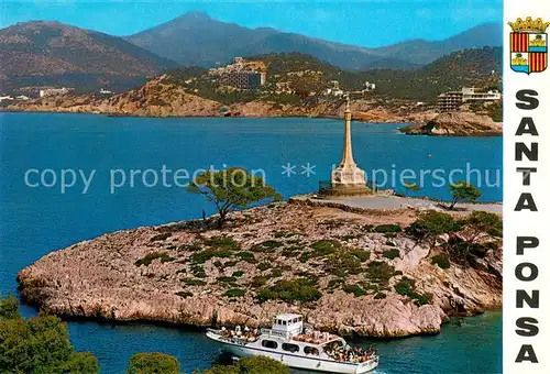 AK / Ansichtskarte Santa_Ponsa_Mallorca_Islas_Baleares Monumento al desembarco del Ray Jaime I Fliegeraufnahme Santa_Ponsa