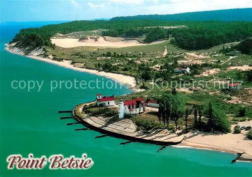 AK / Ansichtskarte Point_Betsie_Frankfort_Michigan Lighthouse east shore of Lake Michigan aerial view 