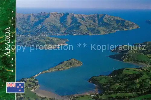 AK / Ansichtskarte Akaroa Aerial view of Akaroa Harbour and the Onawe Peninsula  Akaroa