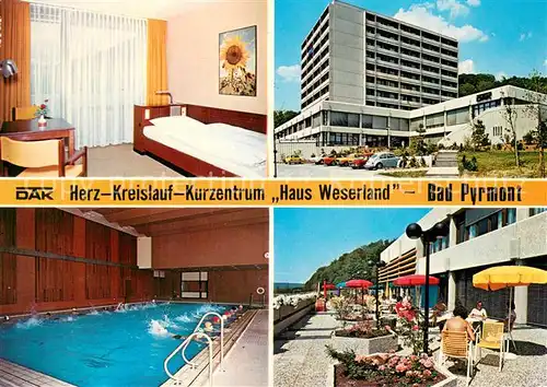 AK / Ansichtskarte Bad_Pyrmont Herz Kreislauf Kurzentrum Haus Weserland Zimmer Hallenbad Terrasse Bad_Pyrmont