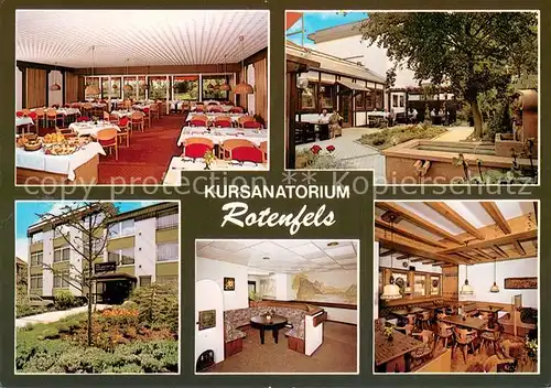 AK / Ansichtskarte Bad_Muenster_Stein_Ebernburg Kursanatorium Rotenfels Speisesaal Kaminzimmer Gaststube Park Bad_Muenster