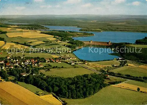 AK / Ansichtskarte Guenne_Moehnesee Fliegeraufnahme mit Moehnetalsperre mit Sperrmauer Ausgleichsweiher und Kraftwerke Guenne Moehnesee