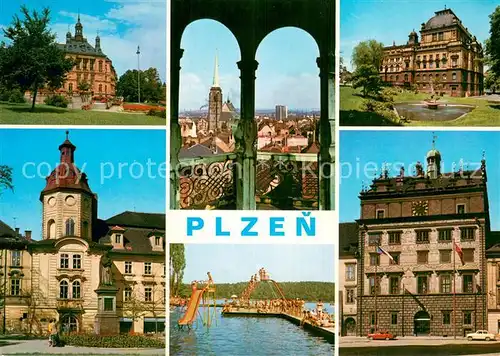 AK / Ansichtskarte Plzen_Pilsen Orts und Teilansichten Schwimmbad Schloesser Plzen Pilsen