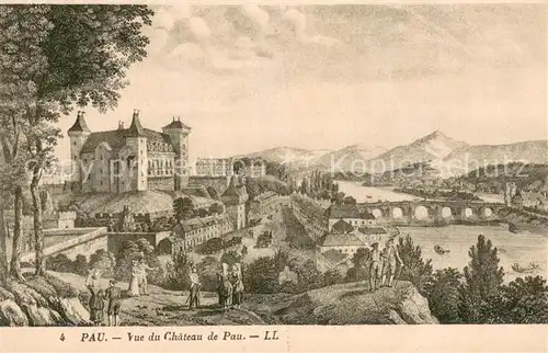 AK / Ansichtskarte Pau_64 Vue du chateau Dessin Kuenstlerkarte 