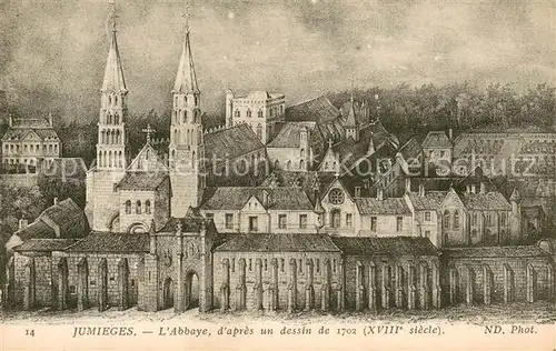 AK / Ansichtskarte Jumieges Abbaye d apres un dessin de 1702 Kuenstlerkarte Jumieges