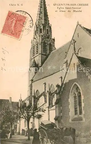 AK / Ansichtskarte Argenton_36 sur Creuse Eglise Saint Sauveur et Place du Marche 