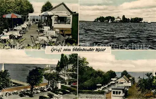 AK / Ansichtskarte Steinhuder_Meer Rusches Bootsverleih und Erfrischungsgarten Insel mit Festung Wilhelmstein Steinhuder Meer