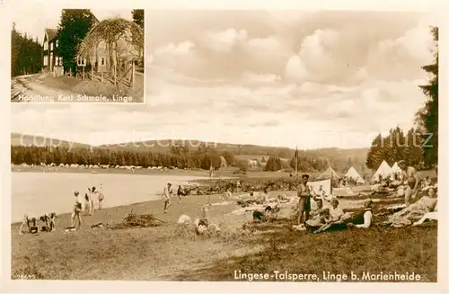 AK / Ansichtskarte Linge_Marienheide Handlung Karl Schmale Lingesee Talsperre Badestrand Linge Marienheide