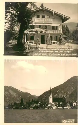 AK / Ansichtskarte Egern_Tegernsee Pension Landhaus Haase Seepanorama mit Kirche Egern Tegernsee