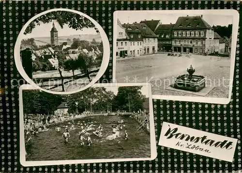 AK / Ansichtskarte Bernstadt_Loebau Kirche Marktplatz Freibad Bernstadt_Loebau