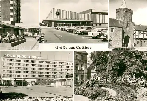 AK / Ansichtskarte Cottbus Zentrum Bahnhof Alte Stadtmauer Hotel Lausitz Blumenuhr Cottbus