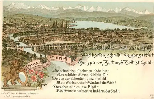 AK / Ansichtskarte Zuerichsee_ZH Panorama Zuerichsee Alpenkette Litho Zuerichsee ZH