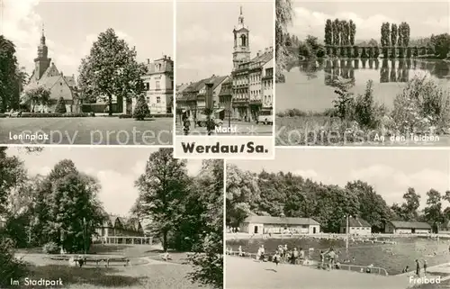 AK / Ansichtskarte Werdau_Sachsen Leninplatz Markt An den Teichen Stadtpark Freibad Werdau Sachsen