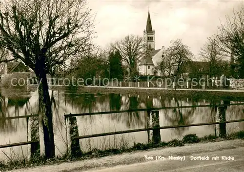 See_Niesky Dorfteich mit Kirche See_Niesky