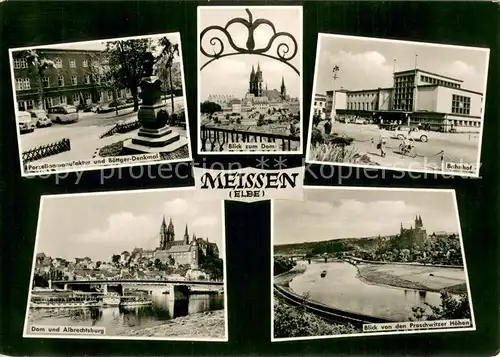 Meissen_Elbe_Sachsen Boettger Denkmal Domblick Bahnhof Dom und Albrechtsburg Elbepartie Meissen_Elbe_Sachsen