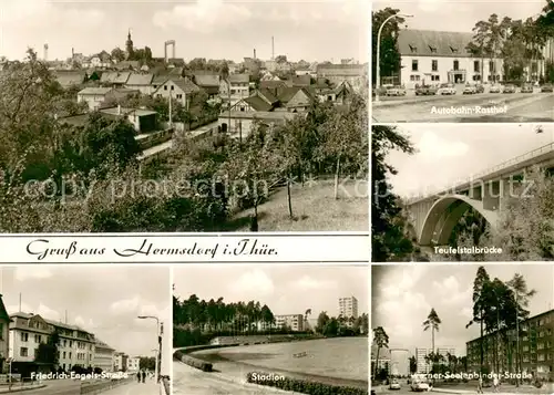 Hermsdorf_Thueringen Panorama Autobahn Rasthof Teufelstalbruecke Friedrich Engels Strasse Stadion Werner Seelenbinder Strasse Hermsdorf Thueringen