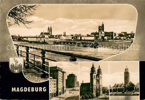 Magdeburg_Elbe Strassenpartie Kirche Aussichtsturm 