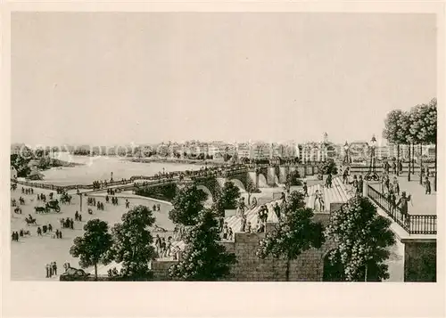 Dresden Bruehlsche Terrasse mit Augustusbruecke und der Neustadt um 1830 Dresden