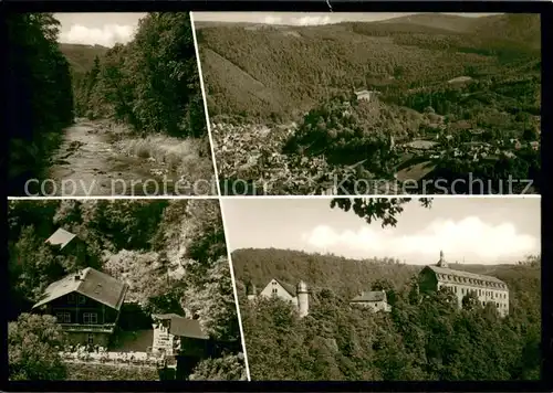 Schwarzburg_Thueringer_Wald im Schwarzatal mit Gaststaette und Burg Schwarzburg_Thueringer