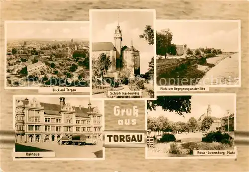 Torgau Panorama Schloss Hartenfels Platz der Begegnung an der Elbe Rathaus Rosa Luxemburg Platz Torgau