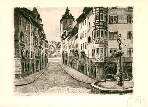 AK / Ansichtskarte Schaffhausen__SH Oberstadt mit Brunnen Radierung 