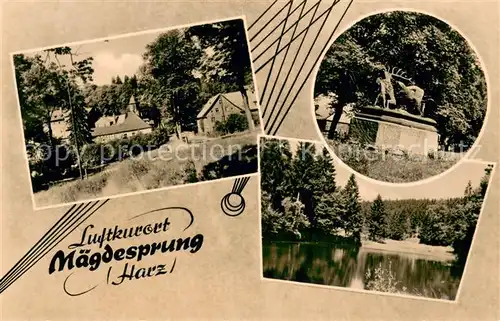 AK / Ansichtskarte Maegdesprung Ortsansicht Denkmal Waldsee Natur Maegdesprung