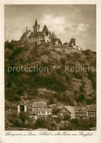 AK / Ansichtskarte Wernigerode_Harz Schloss und alter Turm am Bergfuss Wernigerode Harz