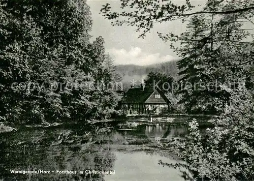 AK / Ansichtskarte Wernigerode_Harz Forsthaus im Christianental Weiher Wernigerode Harz