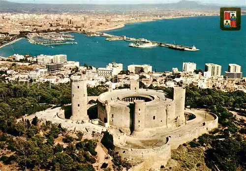 AK / Ansichtskarte Palma_Mallorca Vista aerea del Castillo de Bellver y Puerto Palma Mallorca