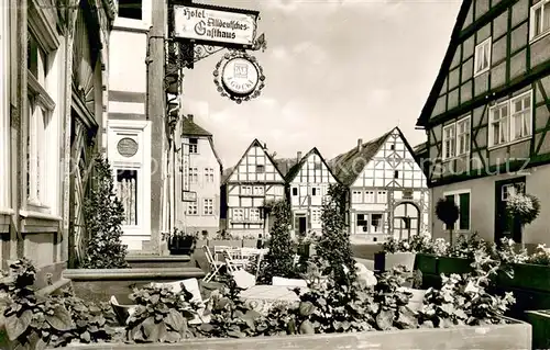 AK / Ansichtskarte Beverungen Alte Fachwerkbauten Hotel Altdeutsches Gasthaus Tuerschild Beverungen