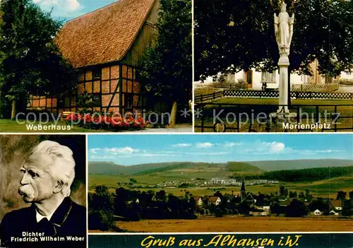 AK / Ansichtskarte Alhausen_Westfalen Weberhaus Marienplatz Friedrich Wilhelm Weber Portrait Panorama Alhausen_Westfalen