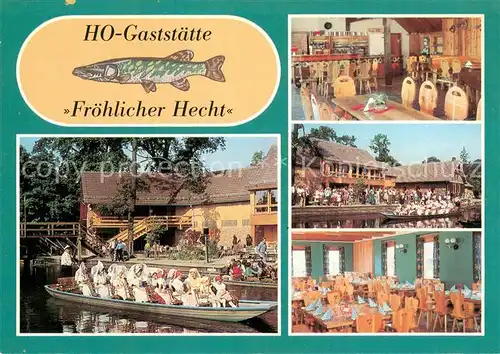 AK / Ansichtskarte Lehde HO Gaststaette Froehlicher Hecht Gastraeume Spreewald Bootspartie Lehde