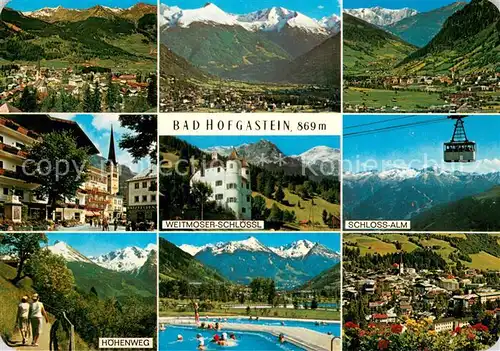 AK / Ansichtskarte Bad_Hofgastein Gesamtansicht mit Alpenpanorama Schlossalm Bergbahn Weitmoser Schloessl Ortszentrum Hoehenweg Freibad Bad_Hofgastein