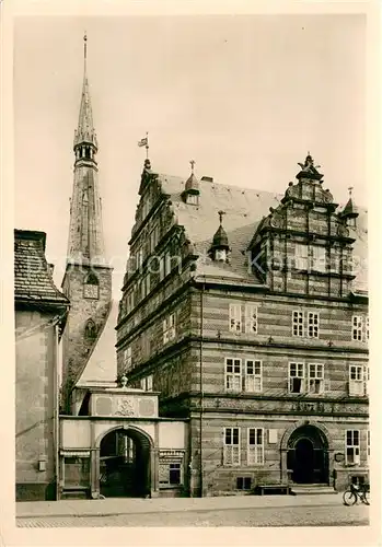 AK / Ansichtskarte Hameln_Weser Baeckerscharren Hochzeitshaus Rathaus Turm d. Marktkirche Hameln Weser