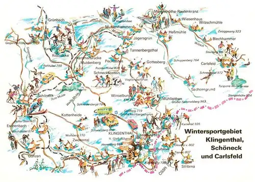 AK / Ansichtskarte Schoeneck_Vogtland Wintersportgebiet Klingenthal Schoeneck Carlsfeld Zeichnung Karte Schoeneck_Vogtland