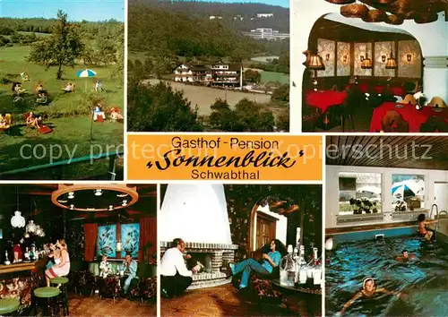 AK / Ansichtskarte Schwabthal Gasthof Pension Sonnenblick Teilansichten m. Hallenbad u. Bar Schwabthal