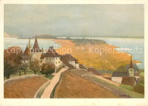 AK / Ansichtskarte Erlach_Bielersee_BE Panorama mit St Peterinsel Kuenstlerkarte 