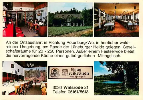 AK / Ansichtskarte Walsrode_Lueneburger_Heide Krug Dreikronen Teilanishcten m. Wegbeschreibung Walsrode_Lueneburger_Heide