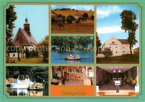 AK / Ansichtskarte Liebenau_Erzgebirge Bauernmuseum Dorfkirche Auf hoher See Minibootfahrten Restaurant Kutscherhof Bowlingbahn Liebenau Erzgebirge