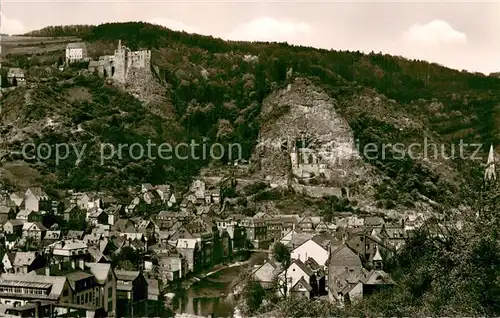 AK / Ansichtskarte Idar Oberstein Fliegeraufnahme mit Schloss und Felsenkirche Idar Oberstein