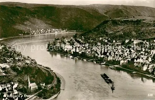 AK / Ansichtskarte Boppard_Rhein Fliegeraufnahme Gesamtansicht m. Rhein Boppard Rhein