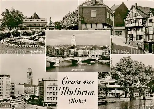 AK / Ansichtskarte Muelheim_Ruhr Blumenuhr Schlossbruecke Tersteegenhaus Stadtmitte Wasserbahnhof Muelheim Ruhr