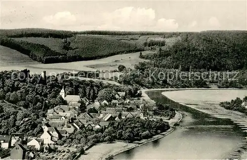 AK / Ansichtskarte Herstelle_Weser Fliegeraufnahme mit Rotsberg Herstelle_Weser