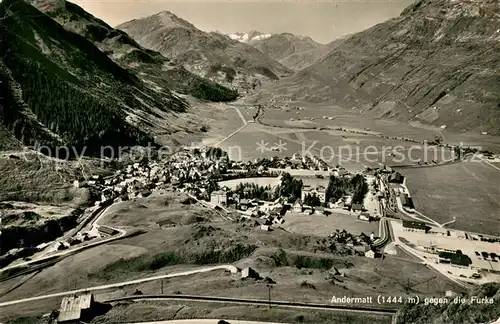 AK / Ansichtskarte Andermatt_UR Fliegeraufnahme mit Furka 