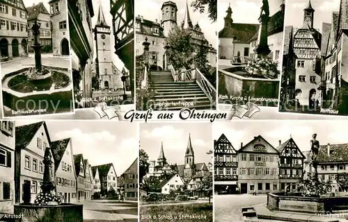 AK / Ansichtskarte oehringen_Hohenlohe Rathausbrunnen stiftskirche Hofgartentreppe Loewenbrunnen Rathaus Altstadt Marktplatz oehringen Hohenlohe